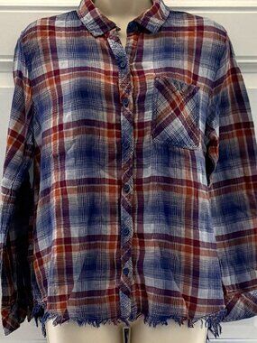 Plaid Button Shirt w/Fringe bottom by beachlunchlounge